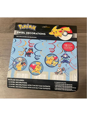 NWT 12ct. Pokemon Party Swirl Decorations Package - Brand New Sealed